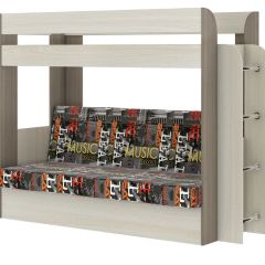 Кровать 2-х ярусная с диваном Карамель 75 (Музыка) Ясень шимо светлый/темный в Глазове - glazov.mebel24.online | фото