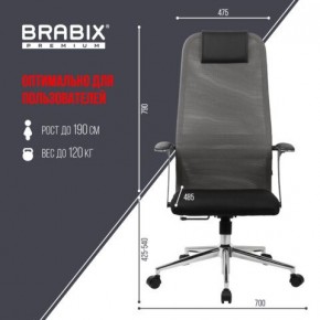 Кресло офисное BRABIX PREMIUM "Ultimate EX-801" хром, плотная двойная сетка Х2, черное/серое, 532918 в Глазове - glazov.mebel24.online | фото 5